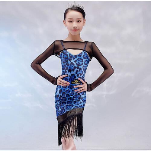 Latin Dance Costumes Female Kids Leopard Fringed Dress For Girls High-End Competition Dress Samba Rumba Practice Wear VDB3407