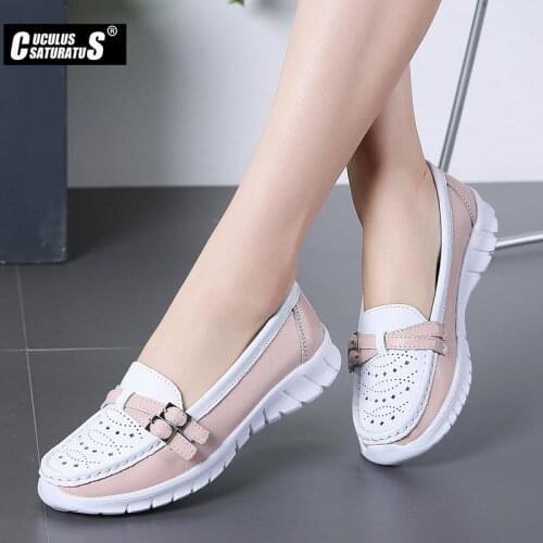Cuculus Ladies Female Mother Women Genuine Leather Shoes Flats Moccasin Loafers Slip On Hollow EVA Plus Size 41 42 6013