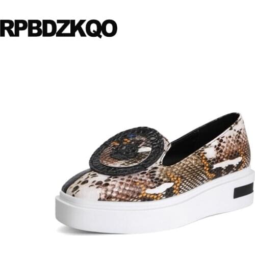 Brown Snakeskin Women Big Size 10 42 High Heels Pumps Creepers Platform Wedge Shoes Patent Leather Square Toe Harajuku Peach