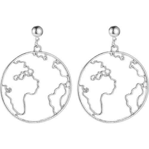 World Earth Globe Map Earrings Simple Delicate World Map Geometric Stud Earrings E56A