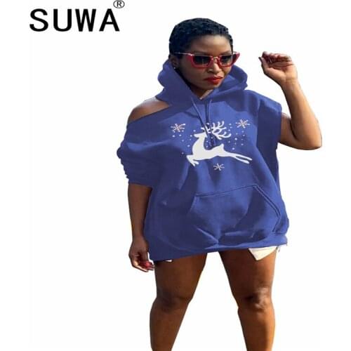 Women Hoodies Christmas Harajuku Graphic Print Fashion Santa Claus Sweatshirt Thick Clothing Cool Girl BF Style Top Hot