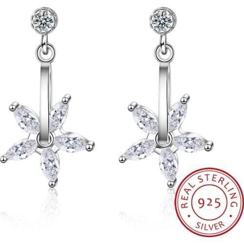 Simple Exquisite 925 Sterling Silver Earrings Five-petal Flower Zirconia Rotating Earrings For Women oorbellen S-E775