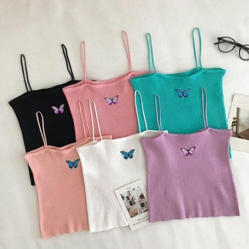 Womens Tube Top Butterfly Embroidery Y2k Aesthetic Corset Sling Sexy Harajuku Thread Cotton Sleeveless Crop Top Summer Clothing