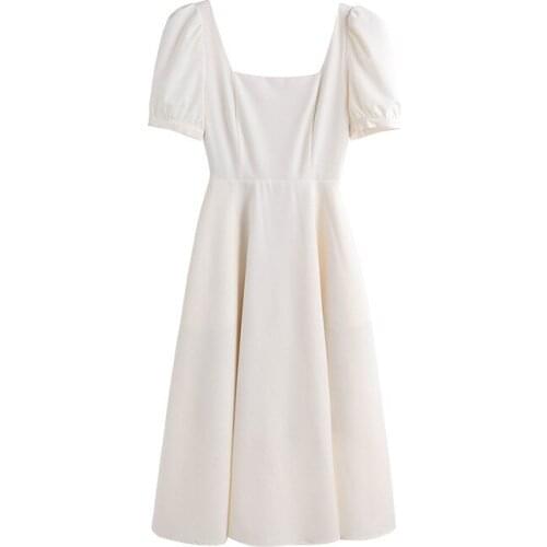 Womens Dress Summer Retro Square Neck Waist Long Hepburn Style Small Black Dress Elegant Dress 2021 New Dress