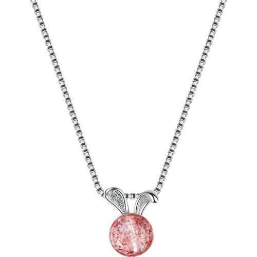 Cute Crystal Pink Hare Female Pendants Necklace Jewelry New Fashion Silver Plated Necklace For Women Lady Wedding Gift