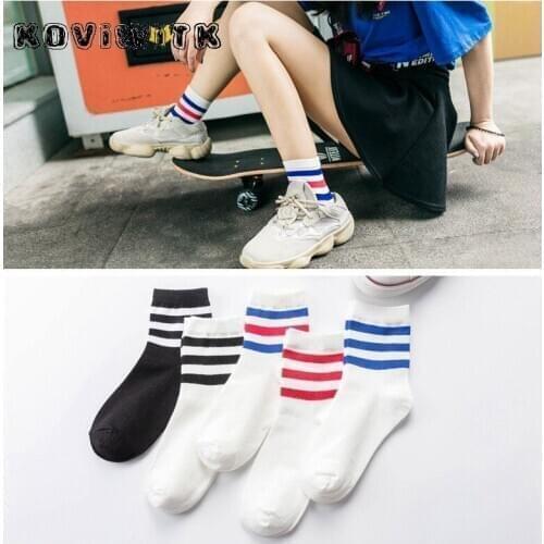 Winter Striped cotton socks for women Black/White Sport Girls College style sock fashion Trendy wild harajuku funny art warm sox