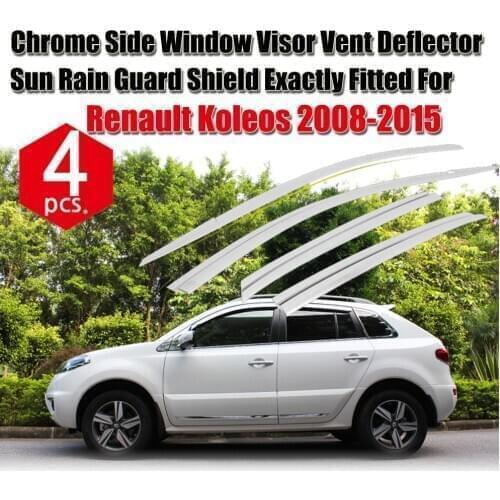 1 Set Chrome Side Vent Sun Shade Window Visors Rain Guard Deflectors For Renault Koleos 2008-2015