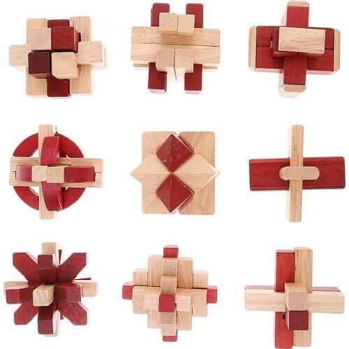 10pcs IQ Test Lock Wood Kong Ming Locks Puzzle Game Brain Teaser Toy for Kids