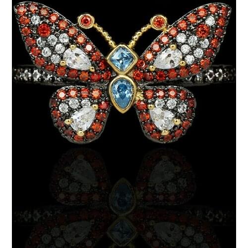 2021 New Exquisite Butterfly Ring with Diamonds Color Shiny Zircon Ring Party Jewelry Womens Bridal Ring Gift