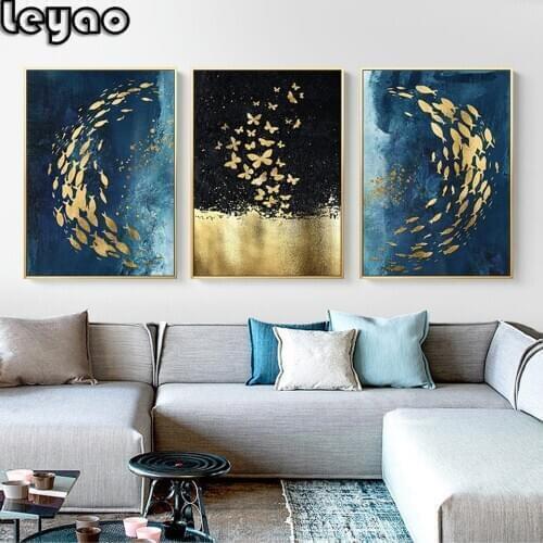 Abstract Mural Home diamond painting Wall art diamond embroidery Triptych Golden Fish Butterfly Spray diamond mosaic 3 pcs/set