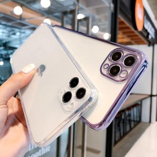 For iPhone 12 11 Pro XS Max XS XR Case Thin Clear Soft Chrome plating Bumper clear TPU Back Plate Cover for iphone 8 7 6 6s Plus