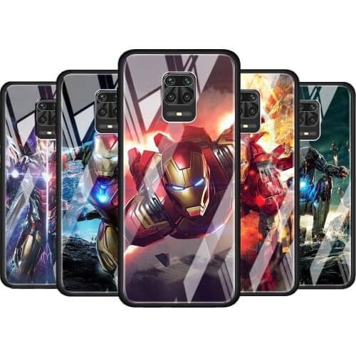 Iron Man Marvel hero for Xiaomi Redmi Note 10 Pro Max 10S 9T 9S 9 8T 8 7 Pro 5G Luxury Tempered Glass Phone Case Cover