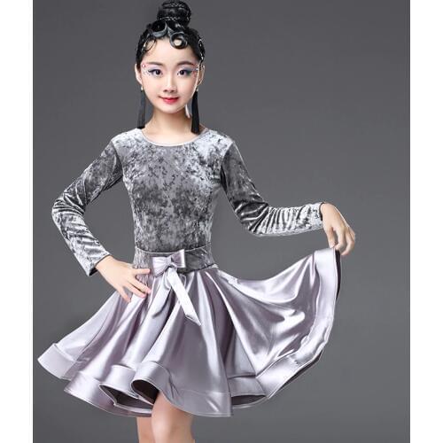 Latin Dance Costumes Children Autumn Winter Practice Dance Dress Girls Long Sleeve Ballroom Professional Competition Dresses