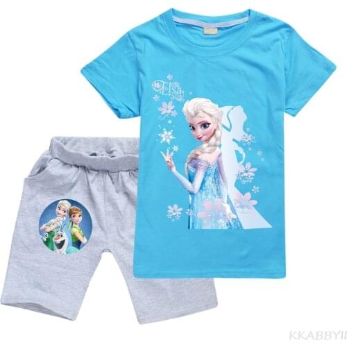 Disney Buy Frozen Summer Tracksuit Kids Clothing Sets Boy T-Shirt Fashion Sports Suits t shirts+Pants 2 Pcs girl Cotton Clothes