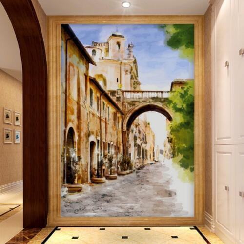 Custom mural Watercolor city street entrance background mural living room restaurant wallpaper home decoration painting