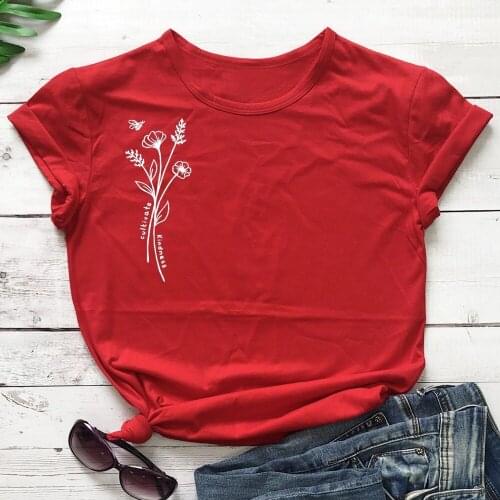 Cultivate Kindness Flower Graphic T-Shirt Funny O-Neck Casual Flower Aesthetic Grunge 100% Cotton Tops Valentines Day Tees