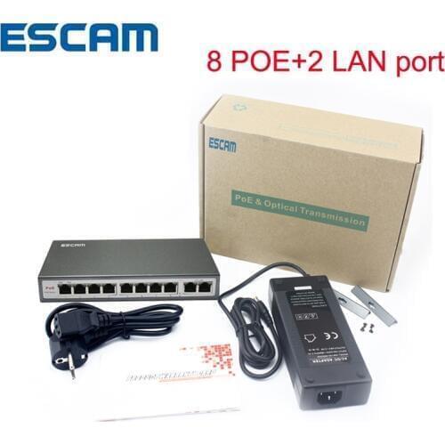 ESCAM 8CH POE Switch 10/100M 150m Distance 120W DC& 2Lan Port IP Camera CCTV System NVR POE Power Supply Adapter