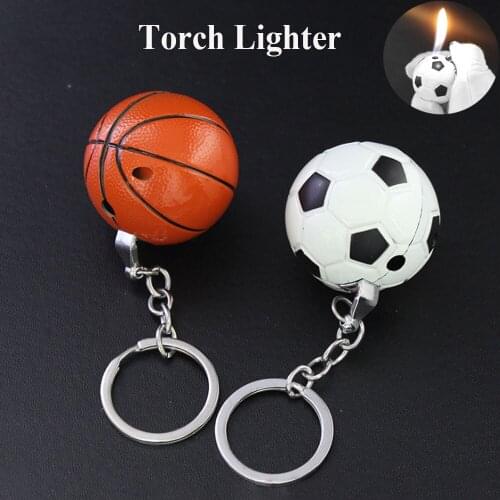 Creative Basketball Football Gas Torch Lighter Refillable Gas Keychain Lighters Outdoor Camping Ignition Tool Gadgets for Men