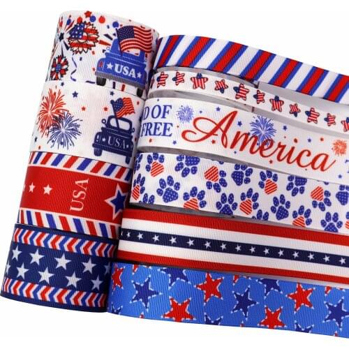 5 yards 1-1/2 inch American flag pattern handmade DIY heat transfer ribbon webbing threaded belt ribbed ribbon satin ribbon