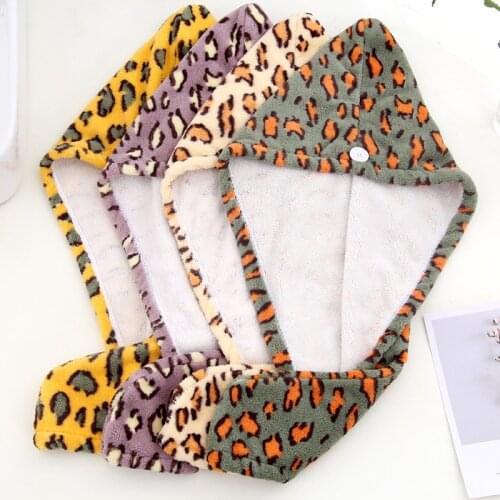 Leopard Women Hair Drying Hat Makeup Ponytail Holder Lady Water Absorbent Microfiber Towel Bath Cap Microfiber Hair Towel