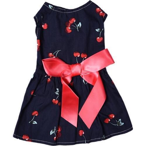 Summer Dog Dresses Cotton Cherry Patterns One-piece Dogs Skirt Dress Pet Princess Dress Cute Pet Clothes With Bow-knot XS/S/M/L