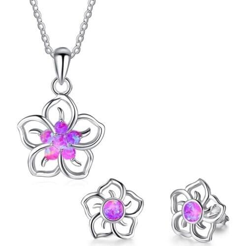 Cute Flower Pendant Necklace With Earrings Fashion Jewelry Set For Women Accessories Engagement Wedding Girl Gift
