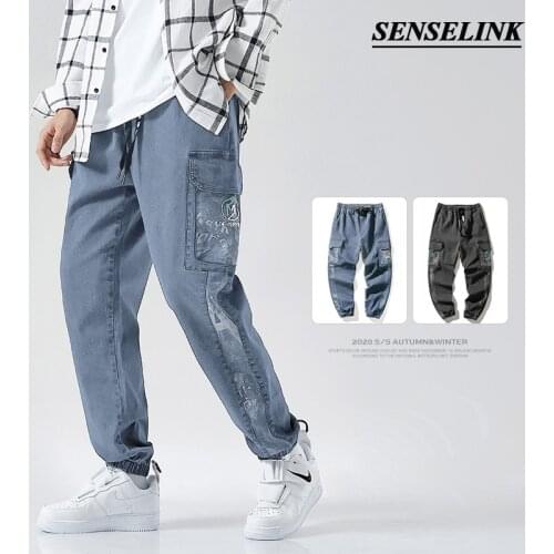 Men Blue Casual Cargo Pants 2021 Spring New Hip Hop Streetwear Fashion Loose Straight Harem Pants Big Size M-8Xl Cargo Pants Men