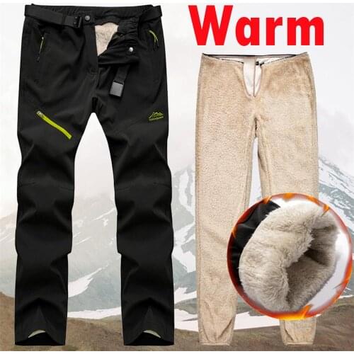 Mens Outdoor Pants Tactical Waterproof Trousers Autumn Winter Warm Pants Trekking Camping Pants Fur Lined Velvet Inside 4XL