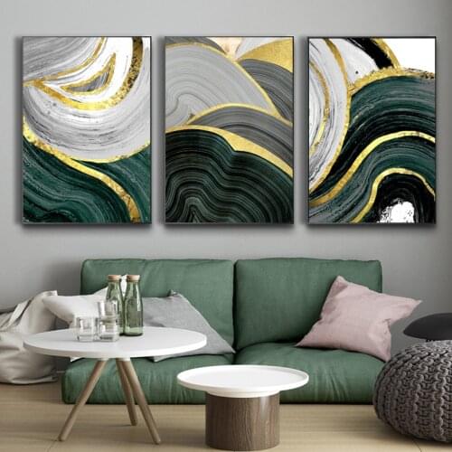 Abstract Green Blue Line Nordic Posters Canvas Painting Wall Art for Living Room Modern Sofa Prints Home Decor Color Stock