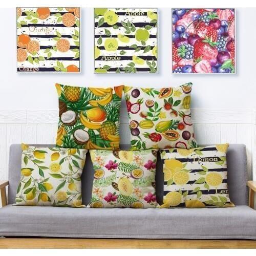 Cartoon Fruit Lemon Pineapple Print Pillow Cover 45*45cm Square Cushion Covers Linen Pillows Cases Sofa Home Decor Pillow Case
