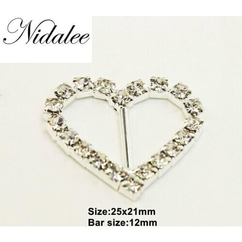 Nidalee 25x21mm Heart Shape Rhinestone Embellishment DIY Accessories Decoration Buckle For Wedding Invitation Card Ribbon Slider