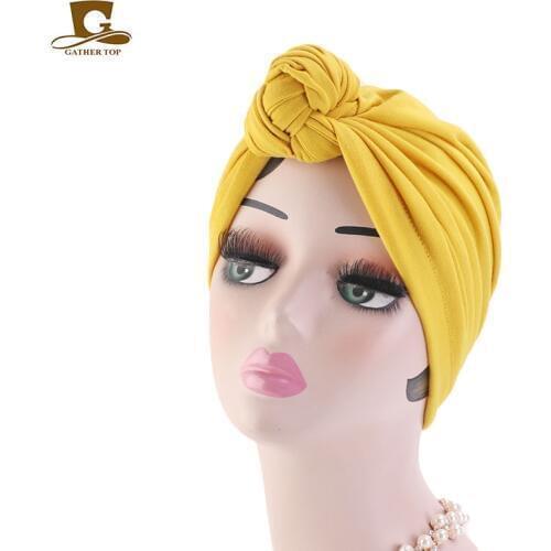 Women Tie Knot Solid Color Turban Twist Knot Headwrap Chemo Cap