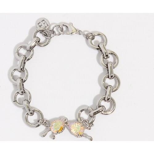 Original metal wind ins fashion in Europe and America popular retro big o colorful glass double drop bracelet in summer