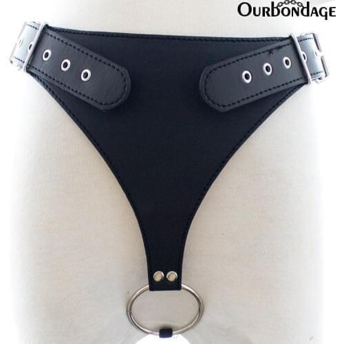 Ourbondage PU Leather Male Chastity Adjustable Belt Simple T-Back Shape Cock Ring BDSM Bondage Penis Lock Sex Toys For Men Gay