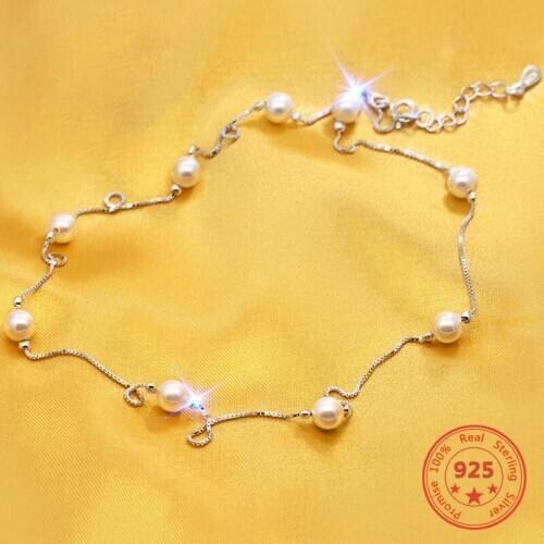 Japan South Koreas New S925 Sterling Silver Necklace Fashion Trend Pearl Pendant Temperamentsweet Gift for Girlfriend