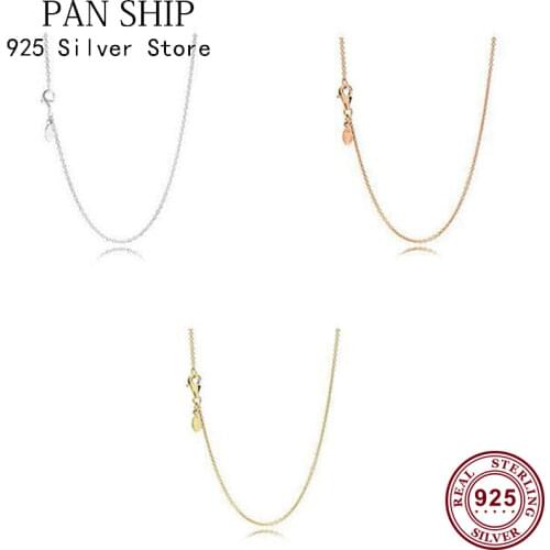 Original 925 Sterling Silver Pan necklace Shiny Three Color Basic Pan necklace For Women Wedding Party Gift Fashion Jewelry