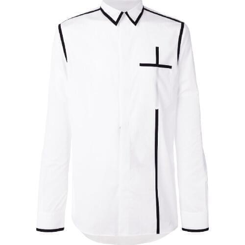 Plus Size ! S-6xl Men Shirt Black White Stitching Simple Uniform Wind Long Sleeve Casual Shirts High Quality Korean Men Clothes