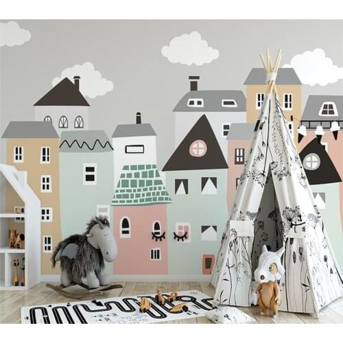 Custom wallpaper 3d hand-painted small fresh small house mural childrens room bedroom background wall decoration papel de pared