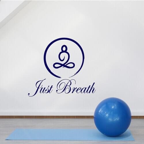 Just Breathe Wall Decal Quote Circle Enso Yoga Pose Lotus Meditation Room Gym Interior Decor Door Window Vinyl Stickers Art Q953