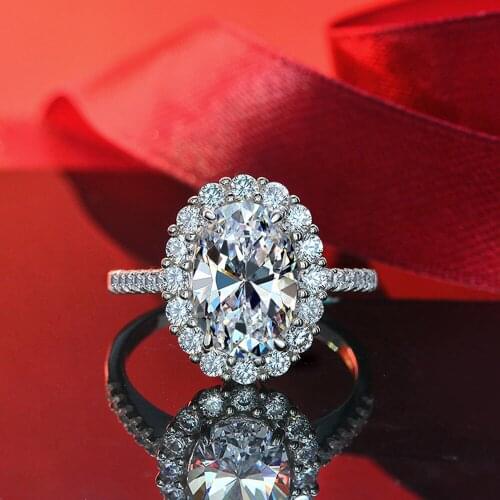 Luxury Oval 4ct Moissanite Ring 100% Original 925 sterling silver Party Wedding band Rings for Women Men Gemstones Jewelry Gift