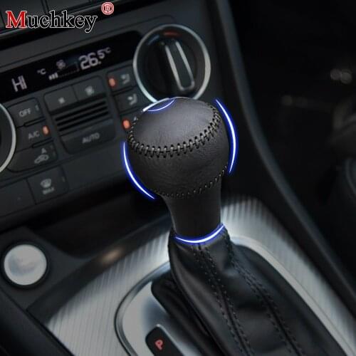 For AUDI RS3 RS6 RS7 TT RS Car Gear Shift Knob Cover Genuine Leather Hand Sewing Black/Red Thread Handbrake Cover Car-styling