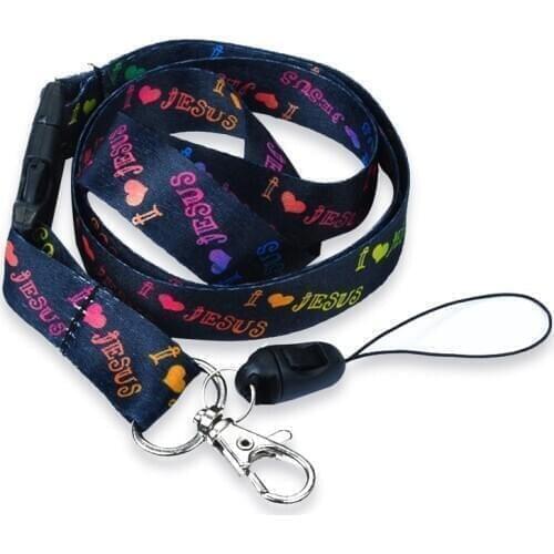 "I LOVE JESUS" Lanyard Key Chain Polyester Lanyards Phone Lanyard ID Badge Holder Keys Neck Straps 1pcs 2020 New Good