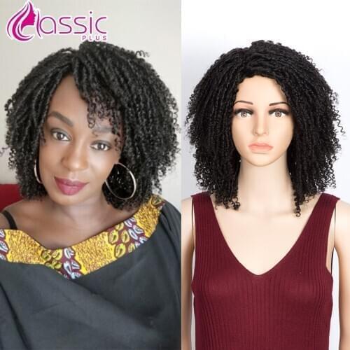 Synthetic Afro Kinky Curly Dreadlock Wig 14 Inch Short Wig For Black Women Ombre Red Brown Curly Wig Heat Resistant Classic Plus