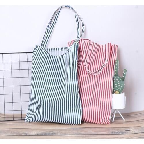 1PC Stripe pattern linen bag tote ECO shopping outdoor canvas shoulder bags