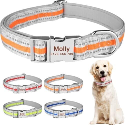 AiruiDog Reflective Nylon Ppersonalized Dog Collar Small Large Puppy Name Free Engraved