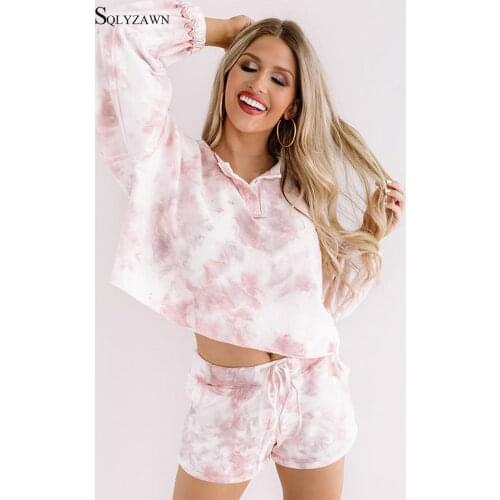 Sweet Girl Women Tiie Dye Matching Set Spring Autum Puff Long Sleeve Hoodies Sweatshirt Homewear Tracksuit Casual Loose Outfits