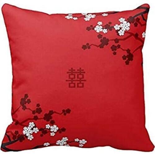 Cherry Blossoms Double Happiness Chinese Wedding Decorative Throw Pillow Case Cushion Cover Home Decor for Sofa Bed Bench Car 18