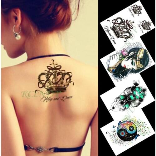 Waterproof Temporary Tattoo Sticker crown flowers bow butterfly large size art tatto flash tatoo fake tattoos for girl men women