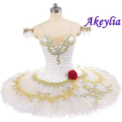 High quality Don Quixote Professional Ballet Tutu for girls White gold Women ballet performance competition Costume dress JN0135