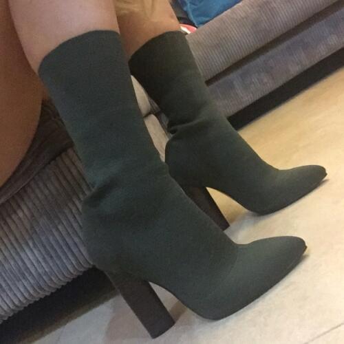 2017 Fashion Women Shoes Stretch Fabric Women Boots Sock Jersey Ankle Boots Black Green Apricot High Heels Ladys Shoes Woman